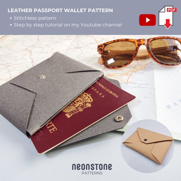 Leather travel wallet pattern, passport wallet pattern PDF, passport case PDF download, passport template DIY, leathercraft pdf.
