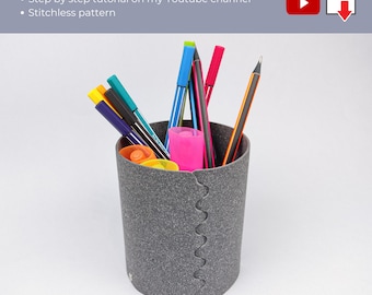 Leather Pen Holder Pattern, stitchless pencil holder pattern, desk pen holder Template, beginner leather pattern, DIY gift for teacher