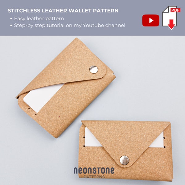 Modèle de portefeuille en cuir sans couture, lot de 2 modèles de porte-cartes, modèle de portefeuille en origami PDF, modèle de portefeuille minimaliste, modèle de cuir PDF