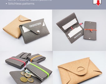 Leather wallet pattern bundle, stitchless pattern, set of 4 wallet template, card holder PDF pattern, DIY leather wallet template.