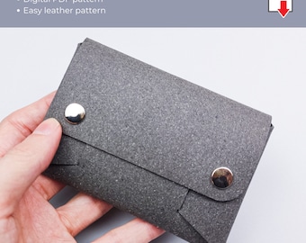 Leather card holder pattern, stitchless small wallet template, PDF download pattern for card holder, easy pattern for business card case.