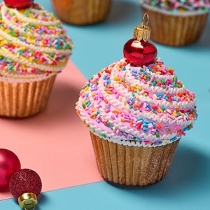 Miss Christmas Cupcake with Cherry on Top Hand-painted Blown Glass Christmas Ornament