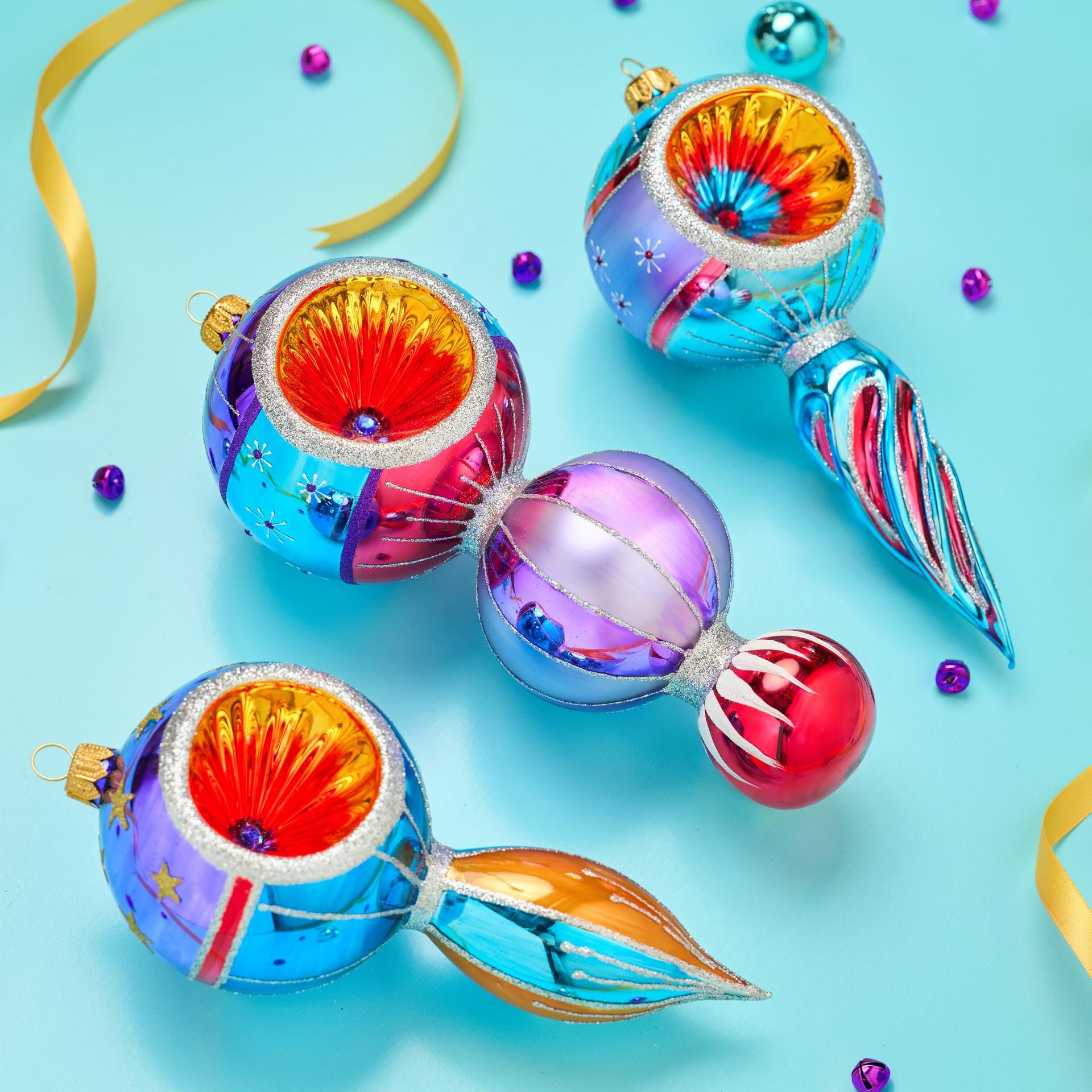 【misen2014さま】vintage✵ 硝子リースとキャンドルのオーナメント Miss Christmas Fantasy Swirl Reflector Drop Hand-painted Blown