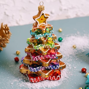 Miss Christmas Colorful Gingerbread Christmas Tree Hand-painted Blown Glass Christmas Ornament
