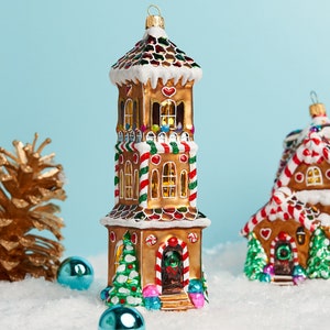 Miss Christmas Home Sweet Home Gingerbread House Hand-painted Blown Glass Christmas Ornament