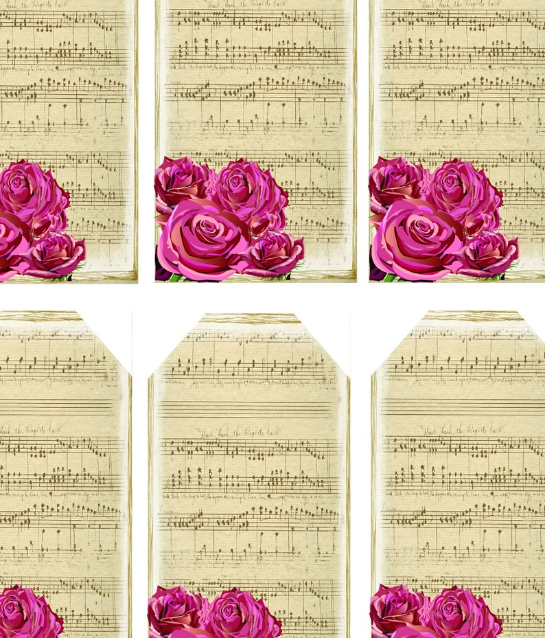 Music Note Tag Vintage Music Note Tags With Pink Roses - Etsy
