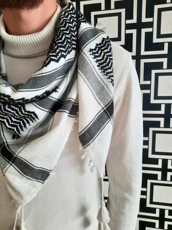 Foulard keffieh palestinien shemagh noir et blanc, rouge et blanc uni blanc  Foulard hatta Palestine 100 % coton pour homme et femme -  France