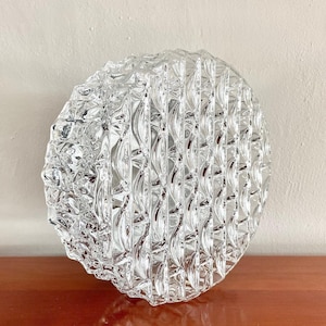 Vintage Flush Mount Ceiling Light, 60s MCM Round Ceiling Lamp, Unique Mid Century Modern Wall Sconce, Retro Lamp Shade Glass Texture