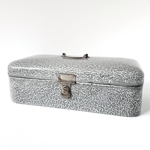 1950s Dutch Enamel Breadbox, Gray Cloudy Antique Brocante Enamelware, Metal Bin Bread Box, Vintage Furniture and Decor Retro Kitchen Storage