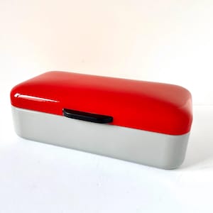 1950s Dutch Enamel Bread Box Antique, Brocante Enamelware, Metal Container with Lid, Vintage Furniture and Decor, Farmhouse Kitchen Storage