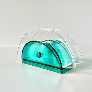 Porta tovaglioli vintage GUZZINI, anni '80, postmoderno, plexiglass verde, eclettico, Memphis, arredamento spaziale, design italiano, stoviglie, portarotolo di carta
