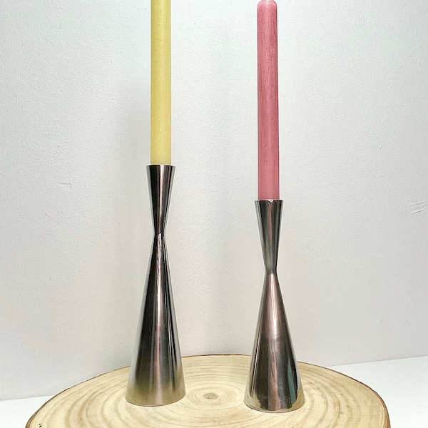 Vintage Ikea Tall Candle Stick Holders Set, Aluminum Taper Candlesticks Minimalist Design, Scandinavian Candle Holders Modern Home Decor