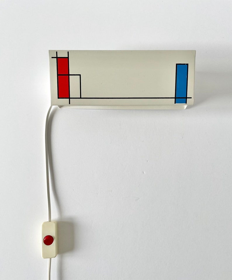 Vintage Plug In Wall Sconce 70s Piet Mondrian Minimalist Bedside Lamp Retro Unique Postmodern Bedroom Decor, Decorative Art Cool Night Light image 4