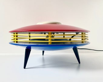 Vintage 50s/60s Space Age Mesa colgante luz diseño holandés por Louis Kalff, lámpara moderna de mediados de siglo, iluminación ambiental ovni colgante redondo