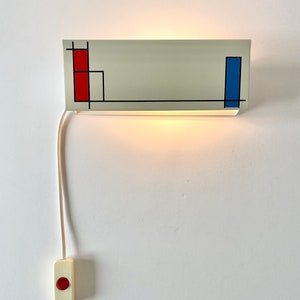 Vintage Plug In Wall Sconce 70s Piet Mondrian Minimalist Bedside Lamp Retro Unique Postmodern Bedroom Decor, Decorative Art Cool Night Light image 3