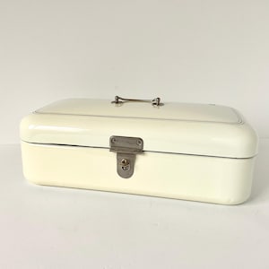 1950s Enamel Breadbox Dutch Cream Gold Antique Brocante Enamelware, Metal Bin Bread BoxVintage Furniture and Decor Retro Kitchen Storage