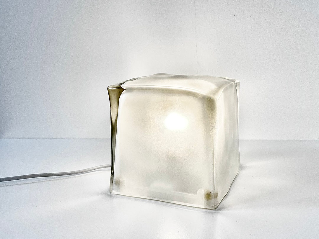 Vintage IKEA Iviken Ice Cube Frosted Glass Table Lamp Iconic 1990s Scandinavian Minimalist