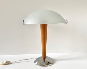 90s Mushroom Lamp Vintage IKEA Kvintol Modern Table Desk Lamp Mid Century Space Age Decor Glass Wood Chrome Design Contemporary Mood Light