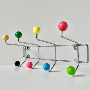 90s Sputnik Wall Mounted Coat Rack 8 Hooks Vintage Atomic Space Age Fixture, Retro Storage Funky Colorful Decor Postmodern Eclectic