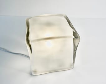 Vintage IKEA Iviken Ice Cube Frosted Glass Table Lamp Iconic 1990s Scandinavian Minimalist Design Retro Modern Home Decor Cozy Bedside Lamp