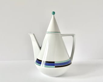 80s Postmodern Design Tea Pot, Vintage Memphis Style Coffee Pot, Mid Century Modern Kitchen Decor, Bavaria Germany Porcelain MCM Retro Gift