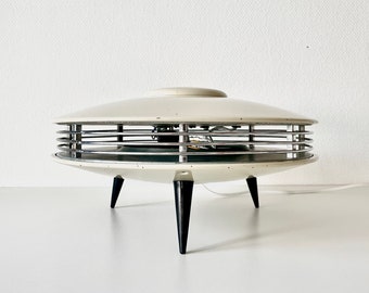 Vintage jaren '50/'60 Space Age Tafelhanglamp Nederlands ontwerp door Louis Kalff, Mid Century Moderne Lamp, Ronde Hangende Ufo Sfeerverlichting