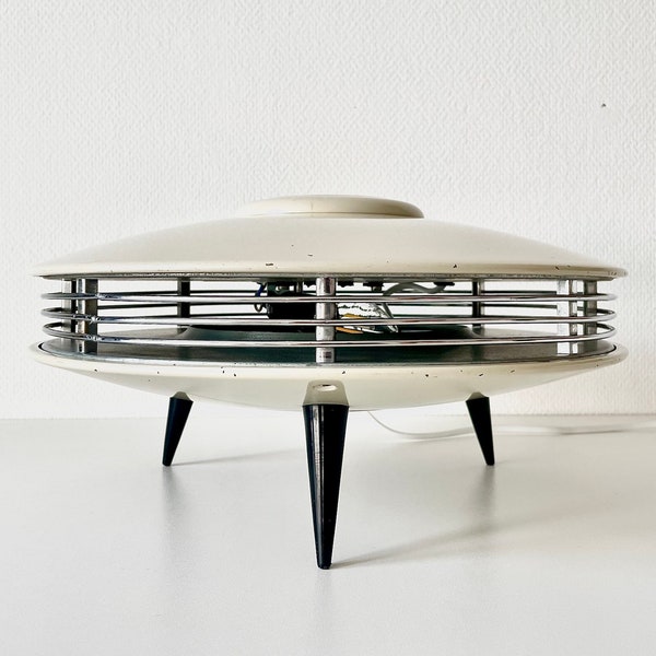 Lampe à suspension Space Age vintage des années 50/60, design hollandais par Louis Kalff, lampe moderne du milieu du siècle, éclairage d'ambiance ovni rond suspendu