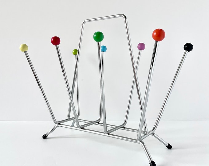 60s Sputnik Magazines Rack Atomic Space Age Chrome Vinyl Record Holder ...