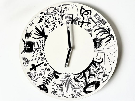 Vintage Ikea metal pared reloj retro Onskedrom arte grafico 11 redondo moderno reloj de pared unico diseno sueco negro blanco acogedor decoracion del hogar Etsy Espana