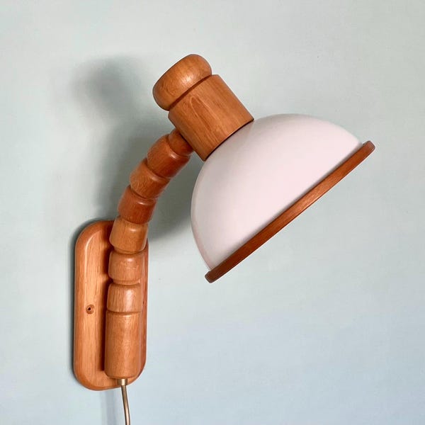 Vintage Steinhauer Plug in Sconce Wall Lamp, 1970s Wooden Mushroom Lamp, Mid Century Modern Room Decor, MCM Night Light Reading Lamp