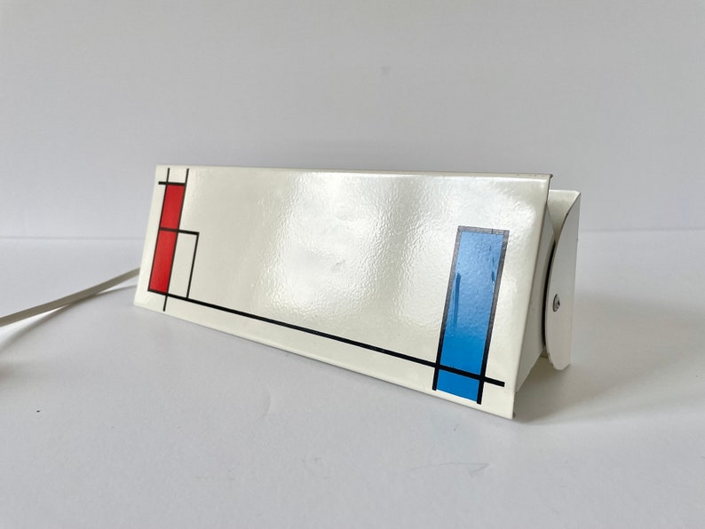 Vintage Plug In Wall Sconce 70s Piet Mondrian Minimalist Bedside Lamp Retro Unique Postmodern Bedroom Decor, Decorative Art Cool Night Light image 7