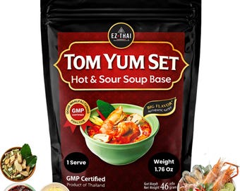 Authentic Thai Tom Yum Soup Mix – Hot & Sour Spicy, Chili Paste, Dried Herbs (1.6oz)