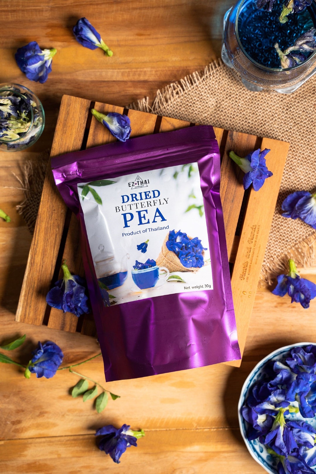 EZ THAI 50g Pure Dried Butterfly Pea Flower Blue Tea Ideal for Hot Iced