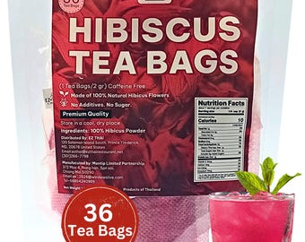 Natural Hibiscus Tea Bags: Caffeine-Free, Aromatic, 36 Count