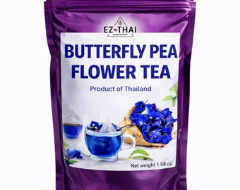 Thai Butterfly Pea Flower Tea: Natural Blue Herbal Loose Leaf 1.58 oz - 2.28 oz