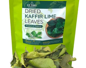 EZ THAI Dried Kaffir Lime Leaves 14g - Perfect for Thai Green Curry Paste, Tomyum & Panang - Aroma Herbs for Spicy Soups Roast Chicken