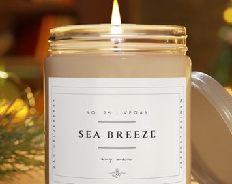 Sea Breeze Scented Soy Wax Candle | Clear Jar Candle | Vegan Sea Breeze Soy Candle | Coconut Soy Candle9oz | Positive Quote