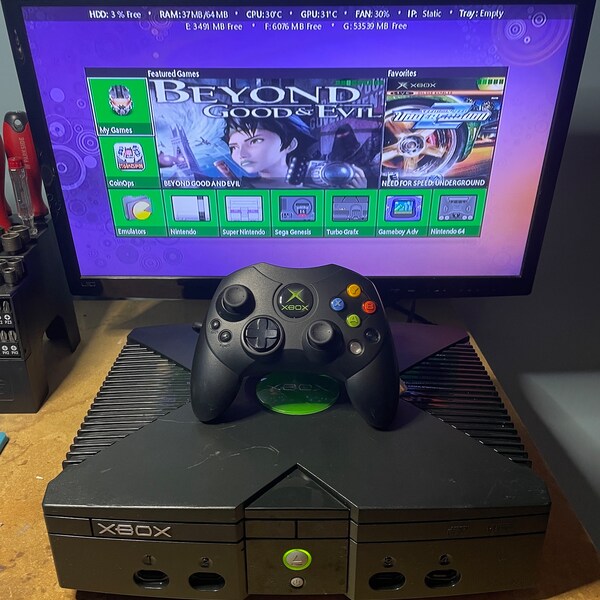 Original Xbox 2TB Origins Recapped + Refurbished Full Setup CoinOPS Retro Library Great Condition Tested