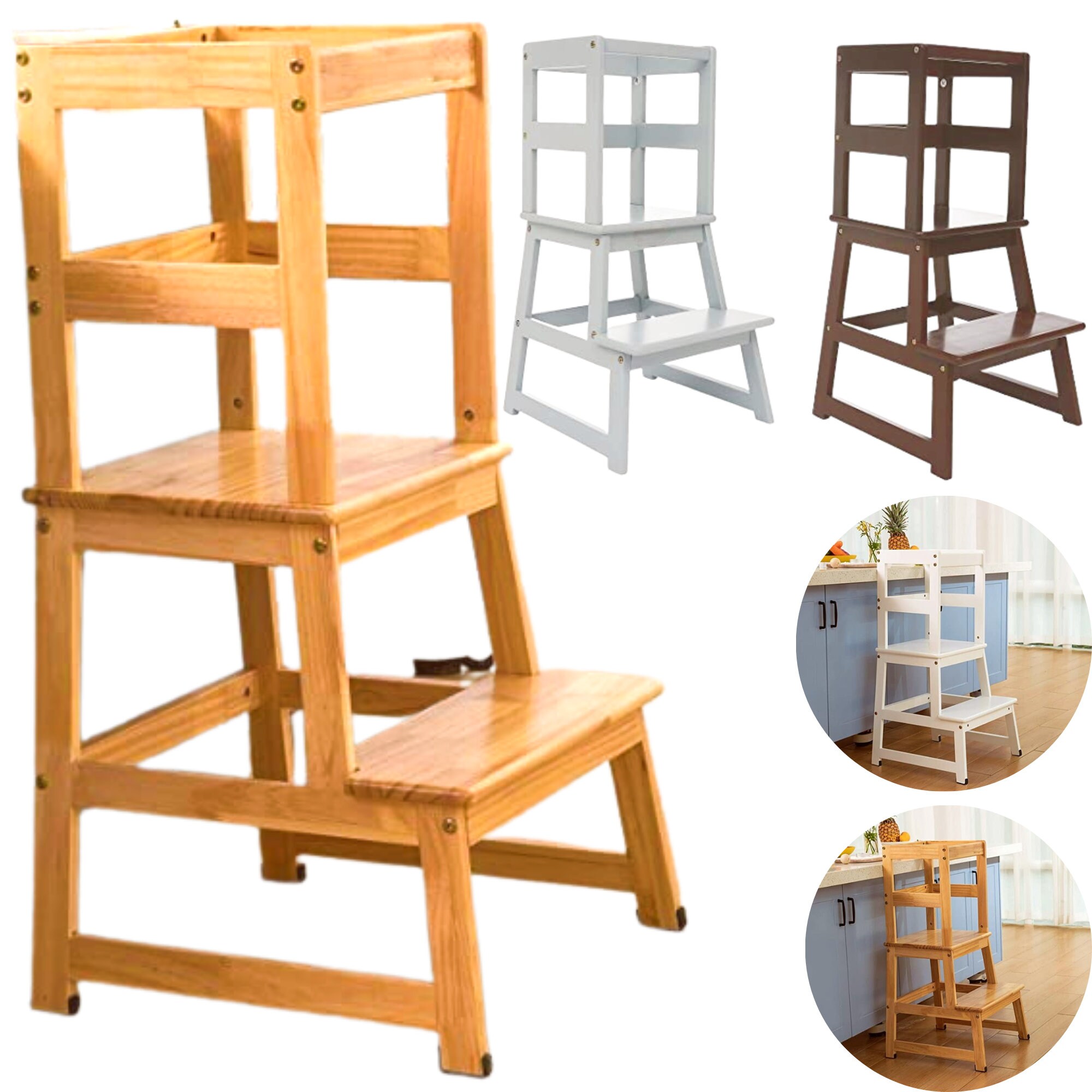 Kitchen Step Stool For Kids With Safety Rail,Toddler Standing Tower For