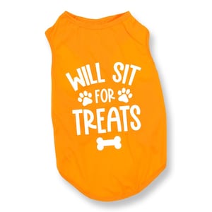 Will Sit for Treats Dog Shirt – Funny Dog Tee, Cute Dog Clothes for Small Dogs, Treat Lover Pet Apparel, Puppy Training Shirt