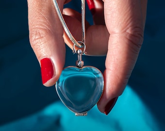 Silver Heart Locket Necklace for Hair Heart Glass Locket Necklace Heart Photo Locket Necklace Locket Pendant Necklace