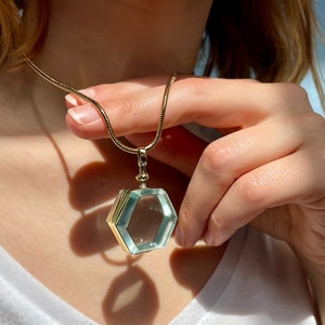 Crystals necklace holder hexagon gold locket for birthstones and keepsakes, choose your size, gold shaker locket, gift for her add your gem