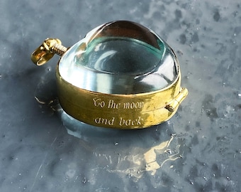 Medaglione a forma di cuore in oro profondo, medaglione a forma di cuore shaker per gli innamorati, medaglione in vetro inciso, collana, medaglione placcato oro, ciondolo a forma di cuore in oro