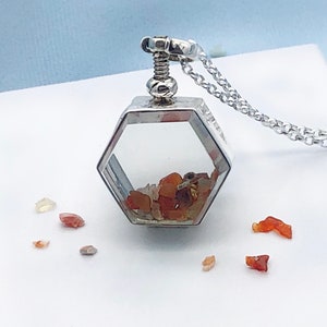 Crystals necklace holder hexagon silver locket for birthstones and keepsakes, choose your size, gold shaker locket,gift for her add your gem
