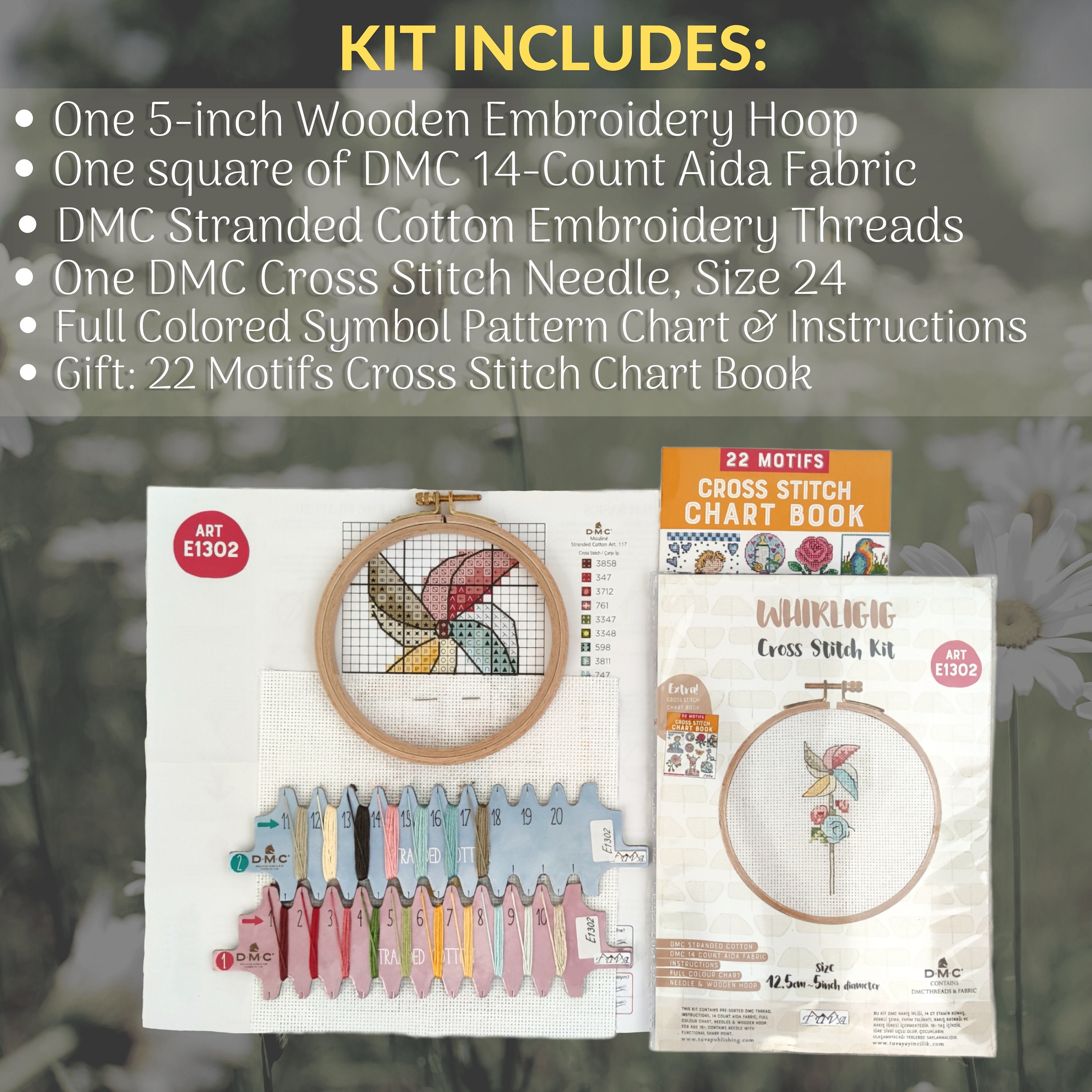 Maker Susan Whirligig Counted Cross Stitch Kits for Adults and Beginners  with Wooden Hoop, DMC Fabric, Threads and Needles, Embroidery Thread Floss
