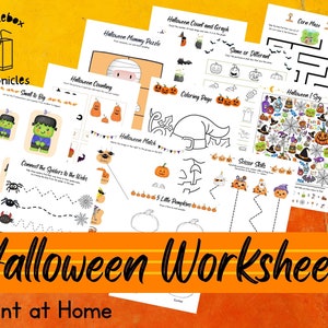 12 Halloween Themed Preschool Worksheets: teaches counting, early math, cutting skills, pencil skills, and much more.
