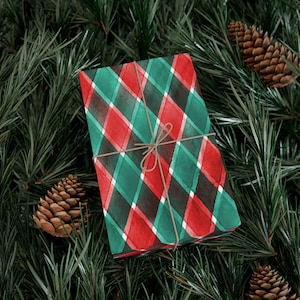 Christmas Plaid Gift Wrapping Paper - Red and Green with water color effect