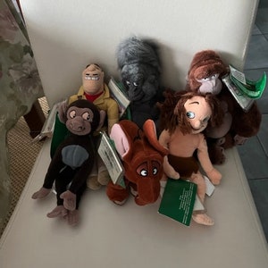 Vintage Disney "Tarzan"- Mini Bean Bag Plushies- Rare Tarzan(8 in), Tantor (12 in),Young Terk (8in)- new in pristine condition with tags