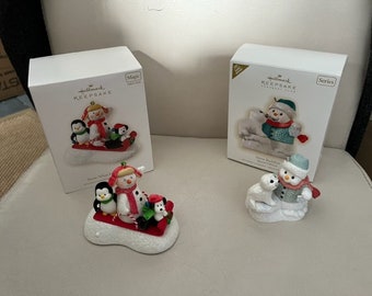 New Hallmark Keepsake Ornaments- Snow Buddies(2009)Colorway. Snow What Fun Sledders. Magic(2009)