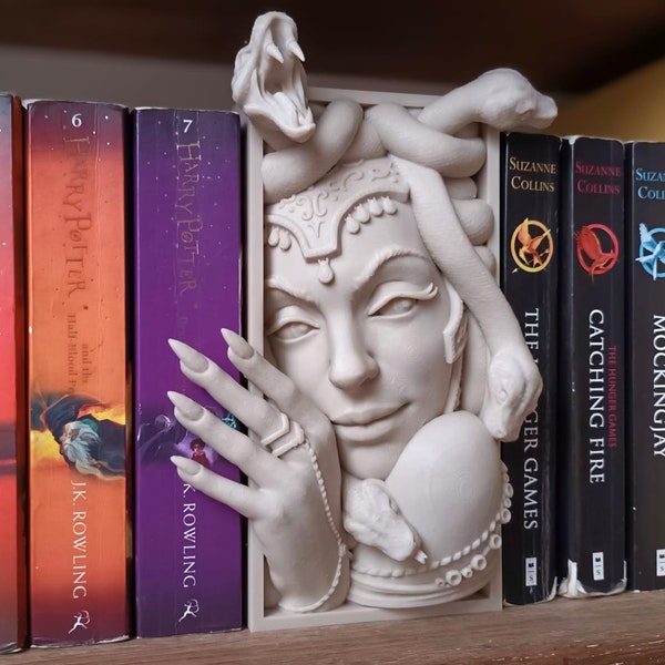 Large Medusa Book Nook Sculpture, Greek Mythology Shelf Décor, Unique Fantasy Bookends, 8.5 Inches Large Size